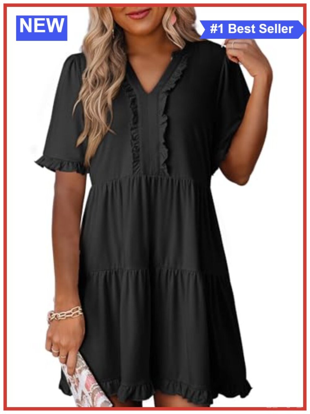 Women's V-Neck A-Line Babydoll Dress with Pockets